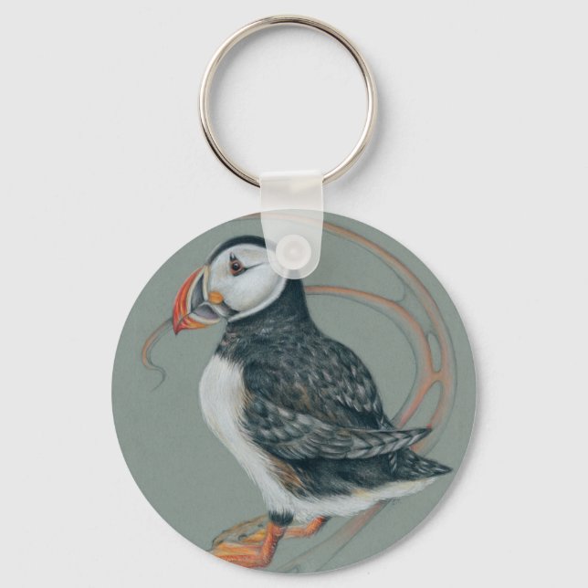 Porte-clés Dessin d'Oiseaux de Puffin de l'Atlantique (Recto)