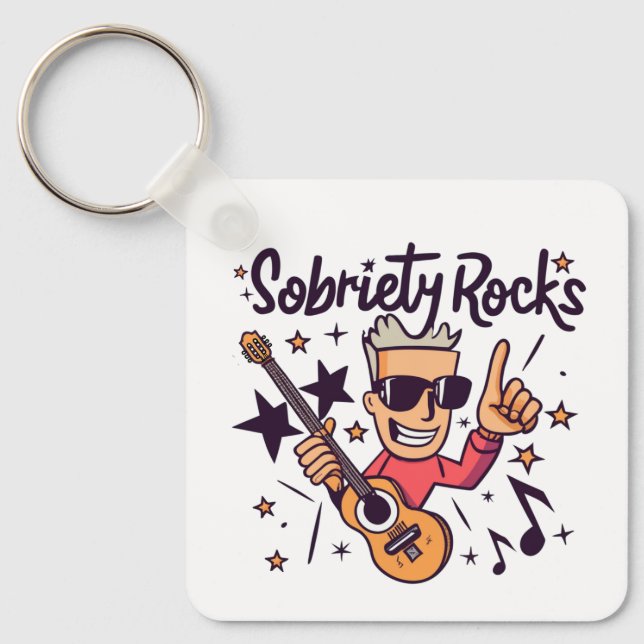 Porte-clés Dessin Guitare Sobriety Rocks Custom Sober Date (Recto)