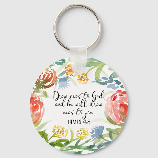 Porte-clés Dessinez près de Dieu | James 4:8 (Recto)
