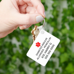 Porte-clés Détails d'urgence d'alerte médicale vitale