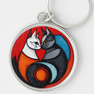 Porte-clés Deux chats dans un design circulaire vibrant