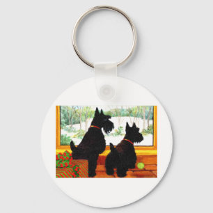 Porte-clés Deux Chiens écossais à Noël