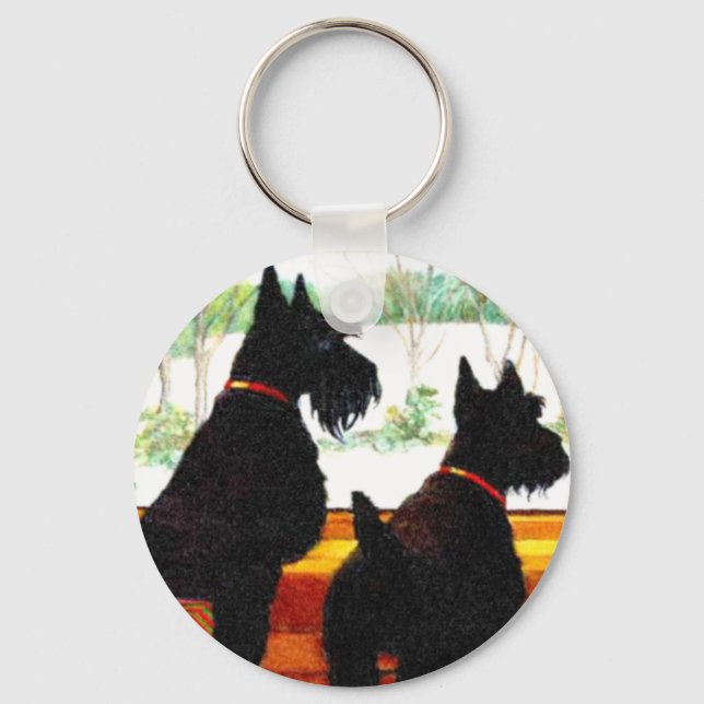 Porte-clés Deux Chiens écossais attendent le Père Noël (Recto)