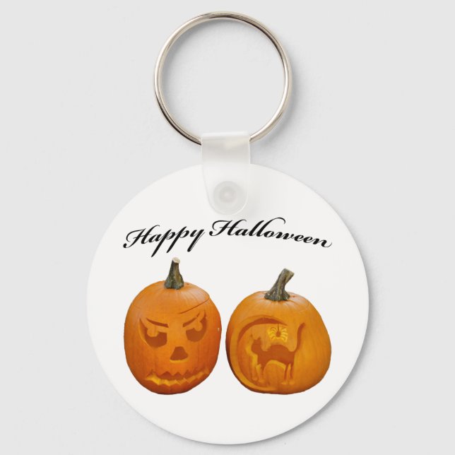 Porte-clés Deux Citrouilles heureux Halloween (Recto)