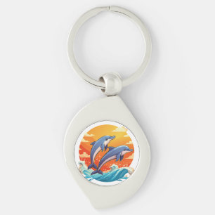 Porte-clés Deux dauphins de dessin animé sautant