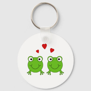 Porte-clés Deux grenouilles vertes au coeur rouge.