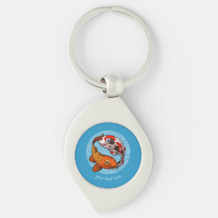 Porte-clés Deux Koi Carp Poisson Amis Nage Carton