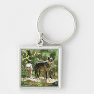 Porte-clés Deux loups gris dans la forêt