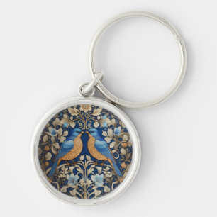 Porte-clés Deux Oiseaux Bleus Élégants William Morris Inspiré