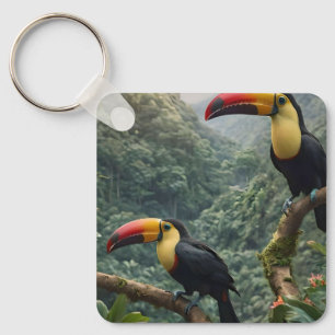 Porte-clés Deux Oiseaux Toucans Tropicaux,