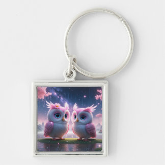 Porte-clés Deux petits hiboux dans un rêve