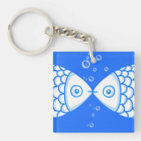 Deux Poissons Bleu Blanc Abstrait Motif