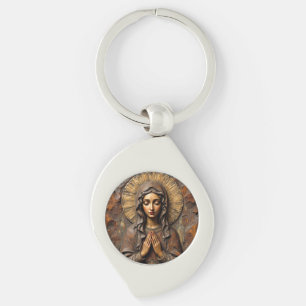 Porte-clés Dévotion sculptée Marie en bois