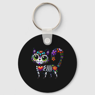 Porte-clés Dia De Los Muertos Cinco De Mayo Cat Crâne à sucre