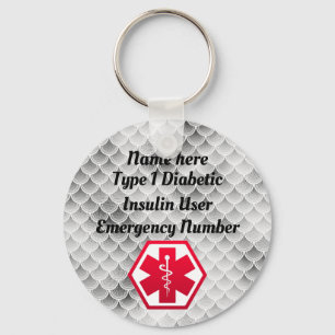 Porte-clés Diabetic Alert Personalized Type 1 or 2
