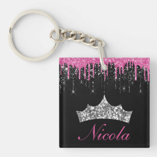 Porte-clés Diadème Nommé Paillettes Qui Coulent Rose Chic Noi