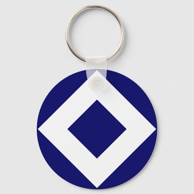 Porte-clés Diamant Bleu Profond, Bordure Blanche Gras (Recto)