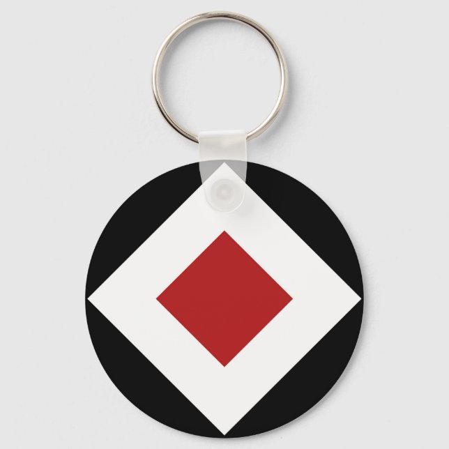 Porte-clés Diamant rouge, Bordure blanche en gras sur noir (Recto)