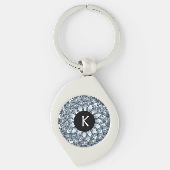 Porte-clés Diamants blancs géométriques modernes Mandala Mono (Devant)