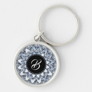 Porte-clés Diamants De Faux Blanc Crucifié Mandala Avec Monog