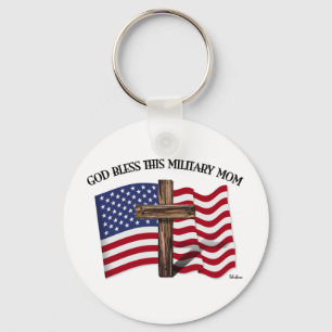 Porte-clés DIEU BÉNISSE CETTE MÈRE MILITAIRE croix robuste & 