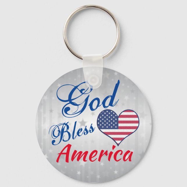 Porte-clés Dieu bénisse l'Amérique Coeur patriotique USA (Recto)