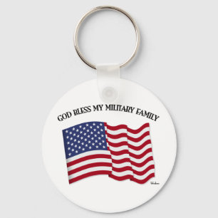 Porte-clés DIEU BÉNISSE MA FAMILLE MILITAIRE avec drapeau amé
