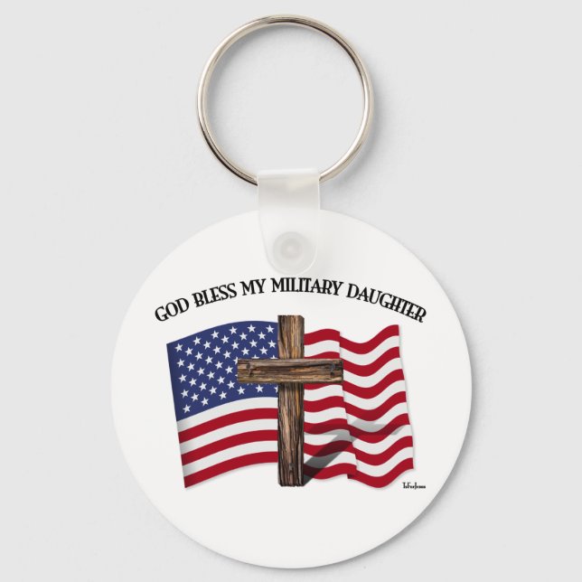 Porte-clés DIEU BÉNISSE MA FILLE MILITAIRE Drapeau robuste cr (Recto)