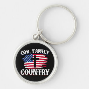 Porte-clés Dieu Famille Pays American Drapeau Croix Christian