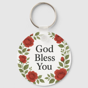 Porte-clés Dieu vous bénisse Rose Florale Religieuse