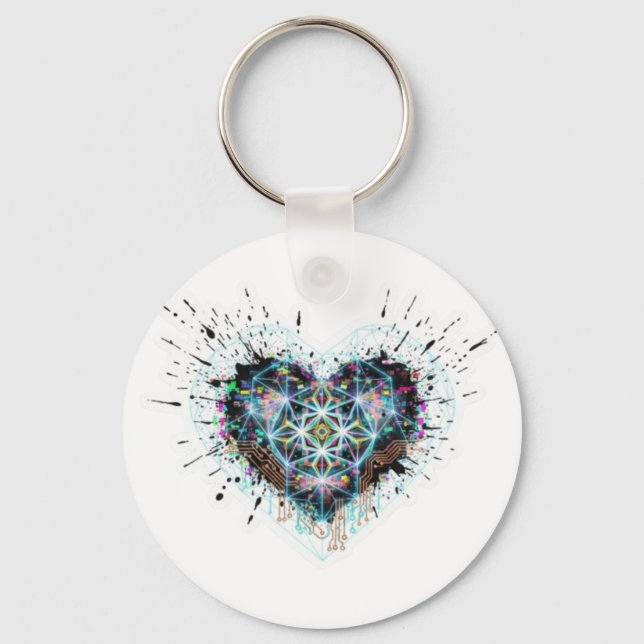 Porte-clés Digital Heart Sacred Geometry Heart Design  (Recto)