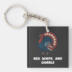 Porte-clés Dinde patriotique Rouge, Blanc et Glousse Americ