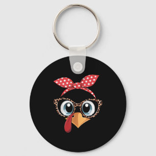 Porte-clés Dinde Visage Léopard Bandeau Thanksgiving Pèlerin