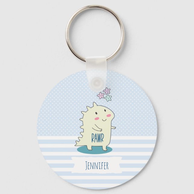 Porte-clés Dino Jaune mignon avec des étoiles joyeuses (Recto)