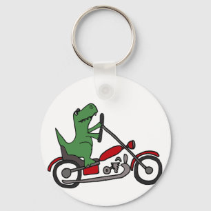 Porte-clés Dinosaure T-rex drôle sur moto rouge