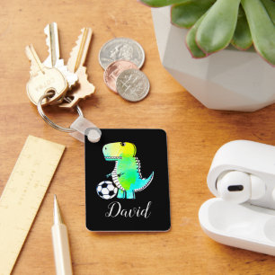 Porte-clés Dinosaure Vert Aquarelle Avec Nom Personnalisé