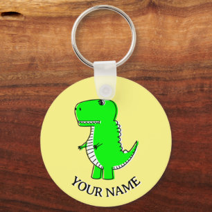 Porte-clés Dinosaure Vert Cute Texte Personnalisé