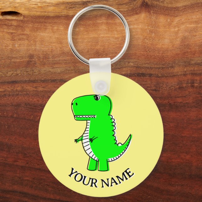 Porte-clés Dinosaure Vert Cute Texte Personnalisé (Verso)