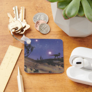 Porte-clés Dinosaures vintages, Dilophosaurus dans une nuit é