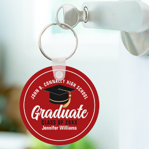 Porte-clés Diplômé Blanc Rouge Diplômé Moderne Personnalisé