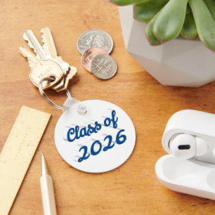 Porte-clés Diplômé de 2026 script bleu remise des diplômes