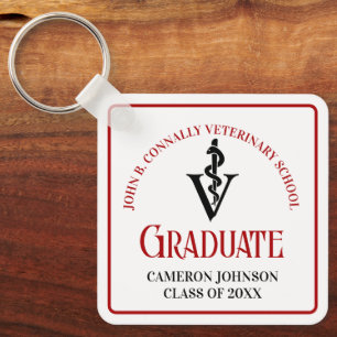 Porte-clés Diplôme de l'école vétérinaire rouge noir personna