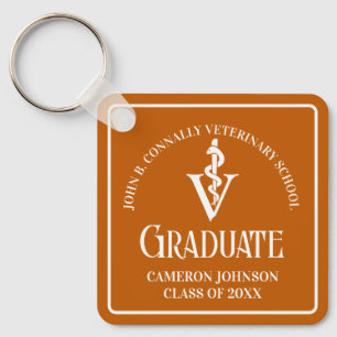 Porte-clés Diplôme d'école vétérinaire orange personnalisé