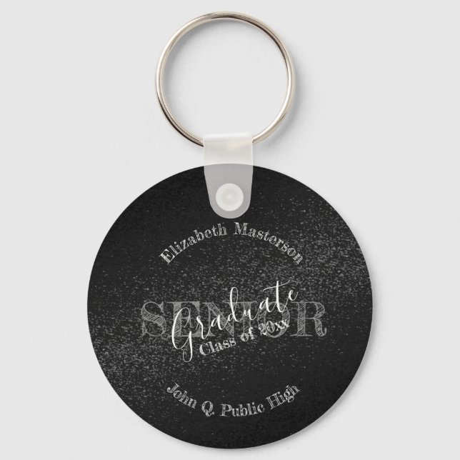 Porte-clés Diplômé noir chic de la classe supérieure (Recto)