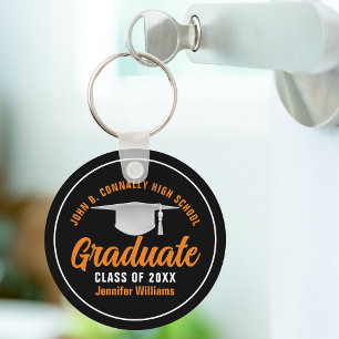 Porte-clés Diplômé noir orange Personnalisé 2025