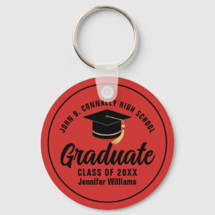 Porte-clés Diplômé rouge noir personnalisé 2025 Graduation
