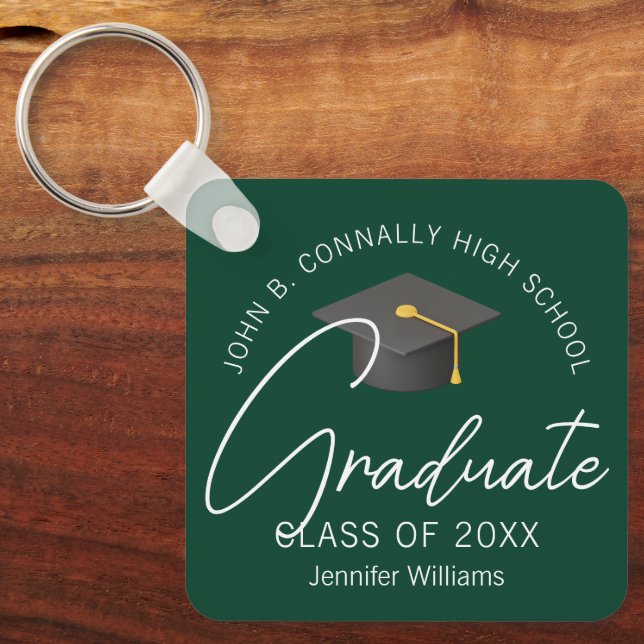 Porte-clés Diplômé vert foncé sur mesure 2025 Graduation (Recto)
