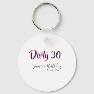 Porte-clés Dirty 30 happy birthday name date pink gray callig