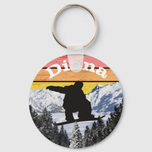 Porte-clés Distressed Retro Snowboard Ski Slopes Name