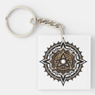 Porte-clés Divine Sacrée Mandala - Noir & Or Trishul